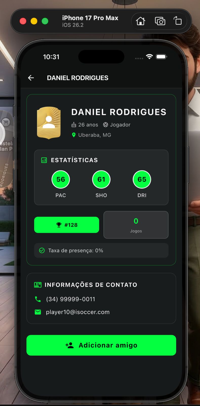 Perfil do jogador no iSoccer