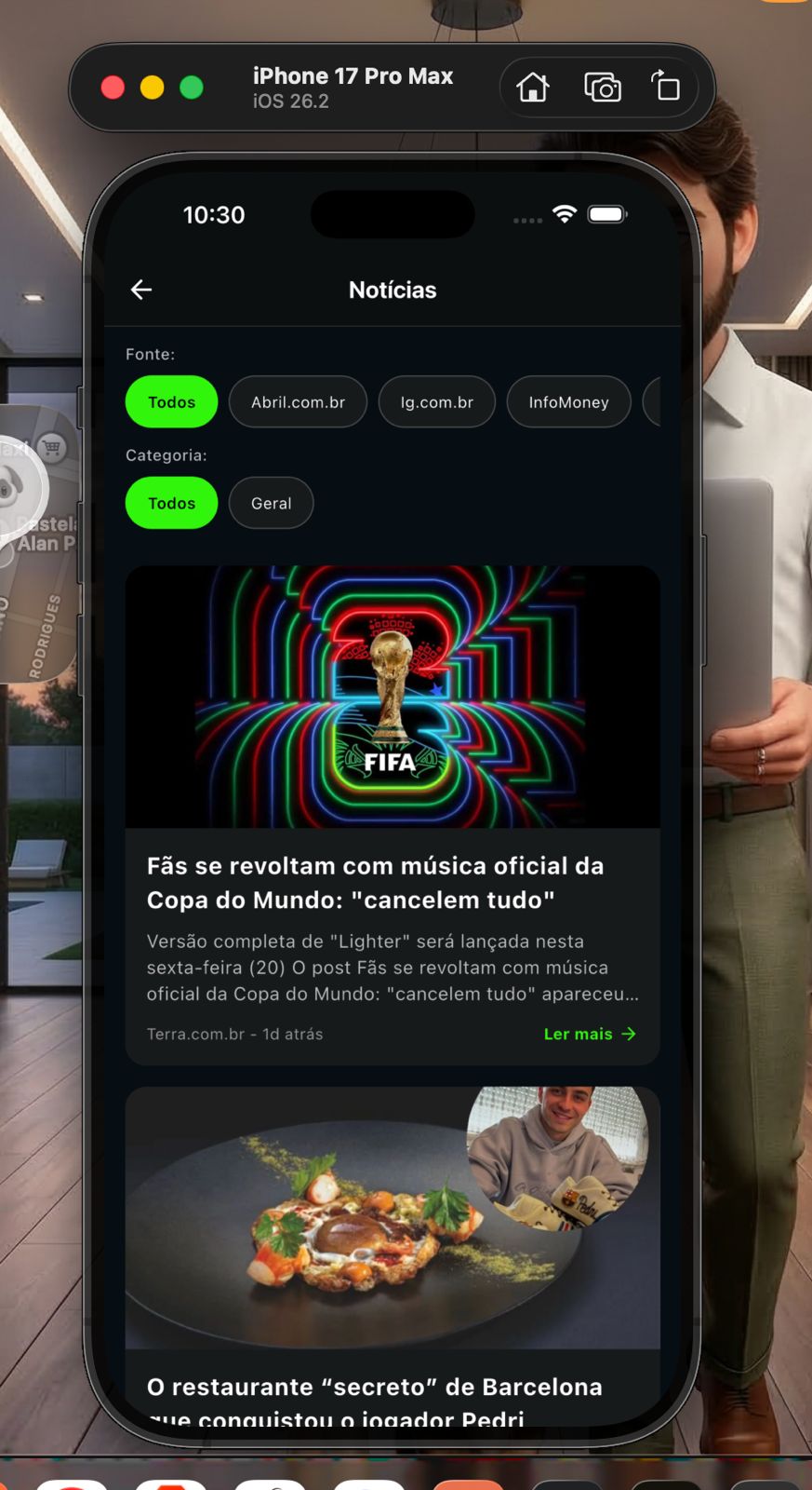 Feed de notícias no app iSoccer