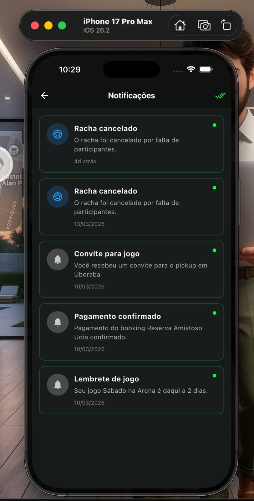 Central de notificações do iSoccer